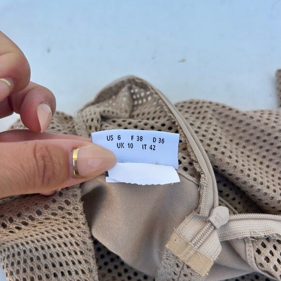 Akris Punto Pin Dot Mesh Long Sleeve Shirt Tan Taupe Medium Sheer Size 6 - Picture 8 of 8